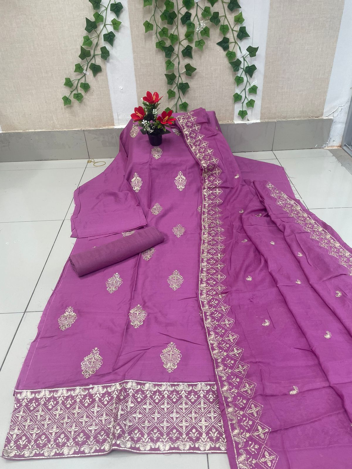 AC Cotton Embroidery Shalwar Kameez For Women (Three piece)