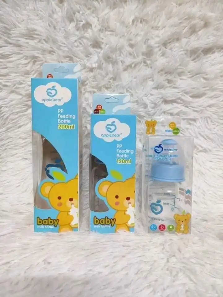 Apple Bear High Quality Glass Bottle Baby Feeder - 200 ML