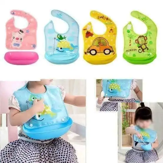 Multi Color Plastic Bibs For Babies - 1 PCS (( Color as per Stock ))