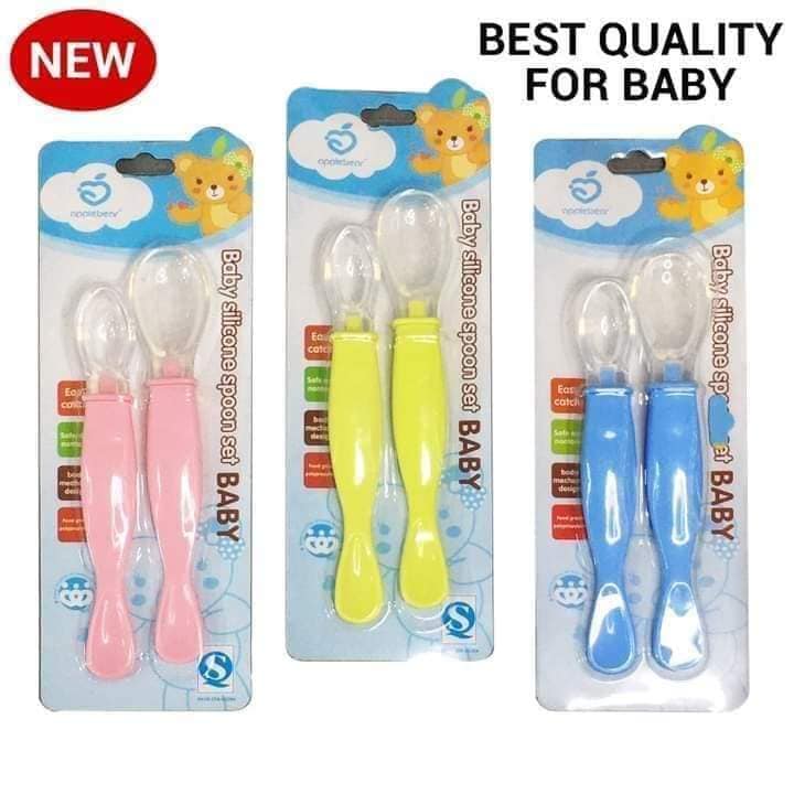 Soft Silicone Feeding Spoon Set by AppleBear: 1 Pair, 2 Pieces
