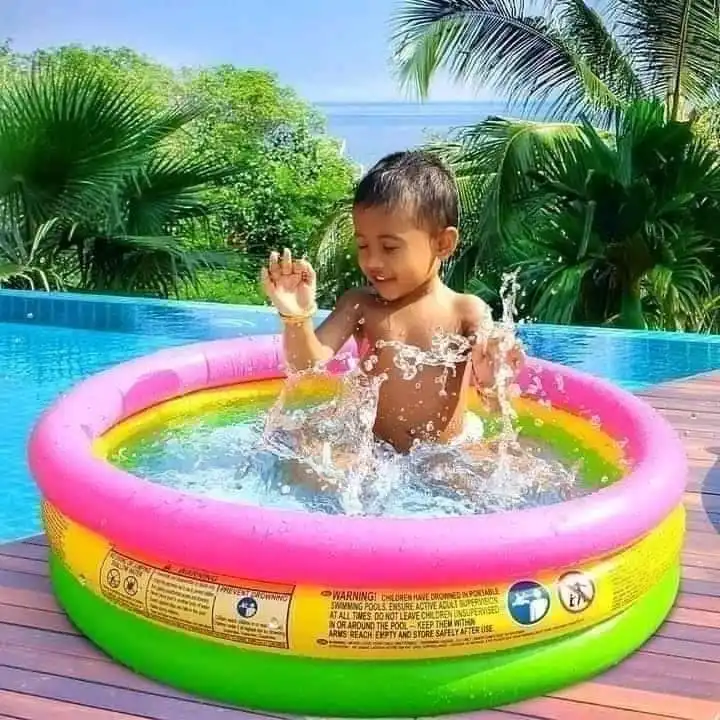 ShopGlow Baby Pool Bath Water Tub For Kids Soft Inflatable Kid'S, 3Ft 2-3-4 Years 3 Feet Kid'S Swimming Tub, Sunset Round Stripped Children Bathtub Swim Tubs Outdoor & Indoor Bathing Multi-Colour