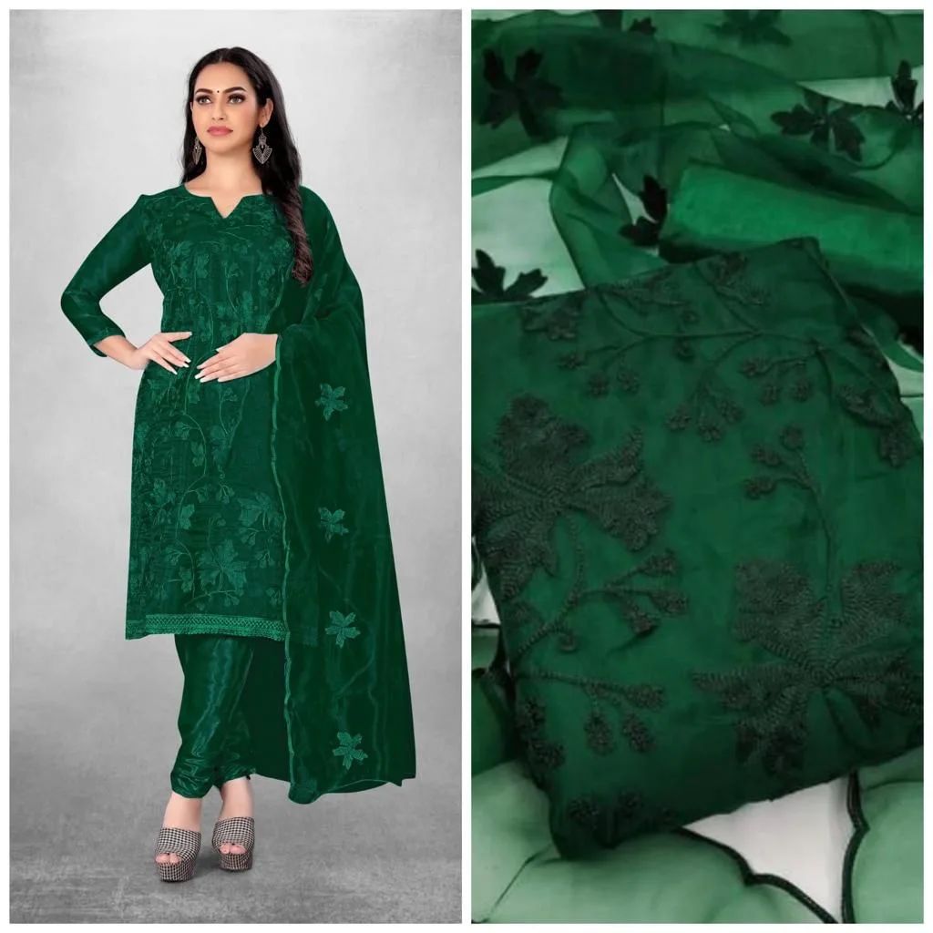 Indian Unstitched Organza Tissu Shalwar Kamiz Four Piece Party Dress For Women (4 Piece) - 3 Pice Dress