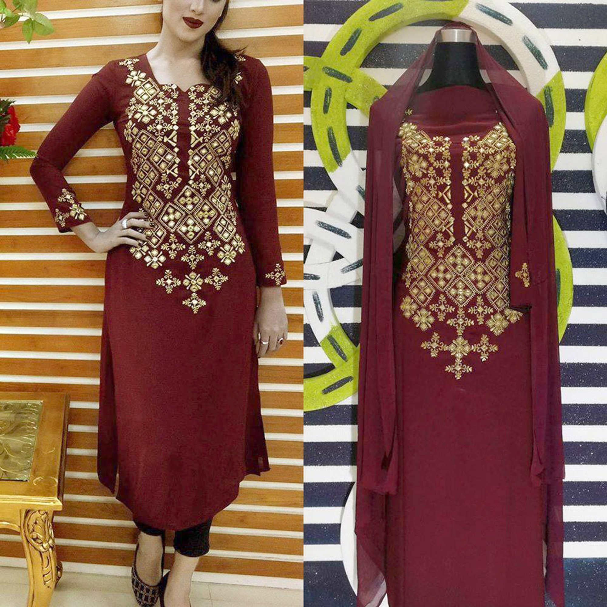 Unstiched Three Piece Embroidery Kurtis/ Salwar for Women- 3piece - Dress For Girls - 3 Pice Dress - Three Piece