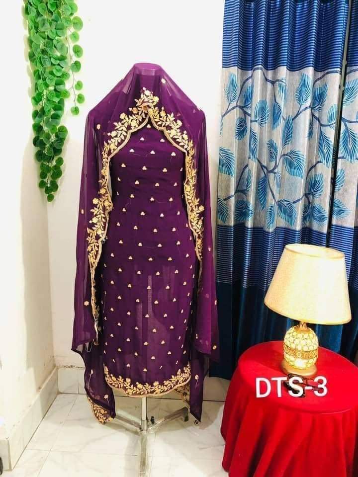 Georgette Embroidery Work Salwar Kameez For Women - Dress For Girls - Dress For Girls - 4 Pice Dress - Four Piece