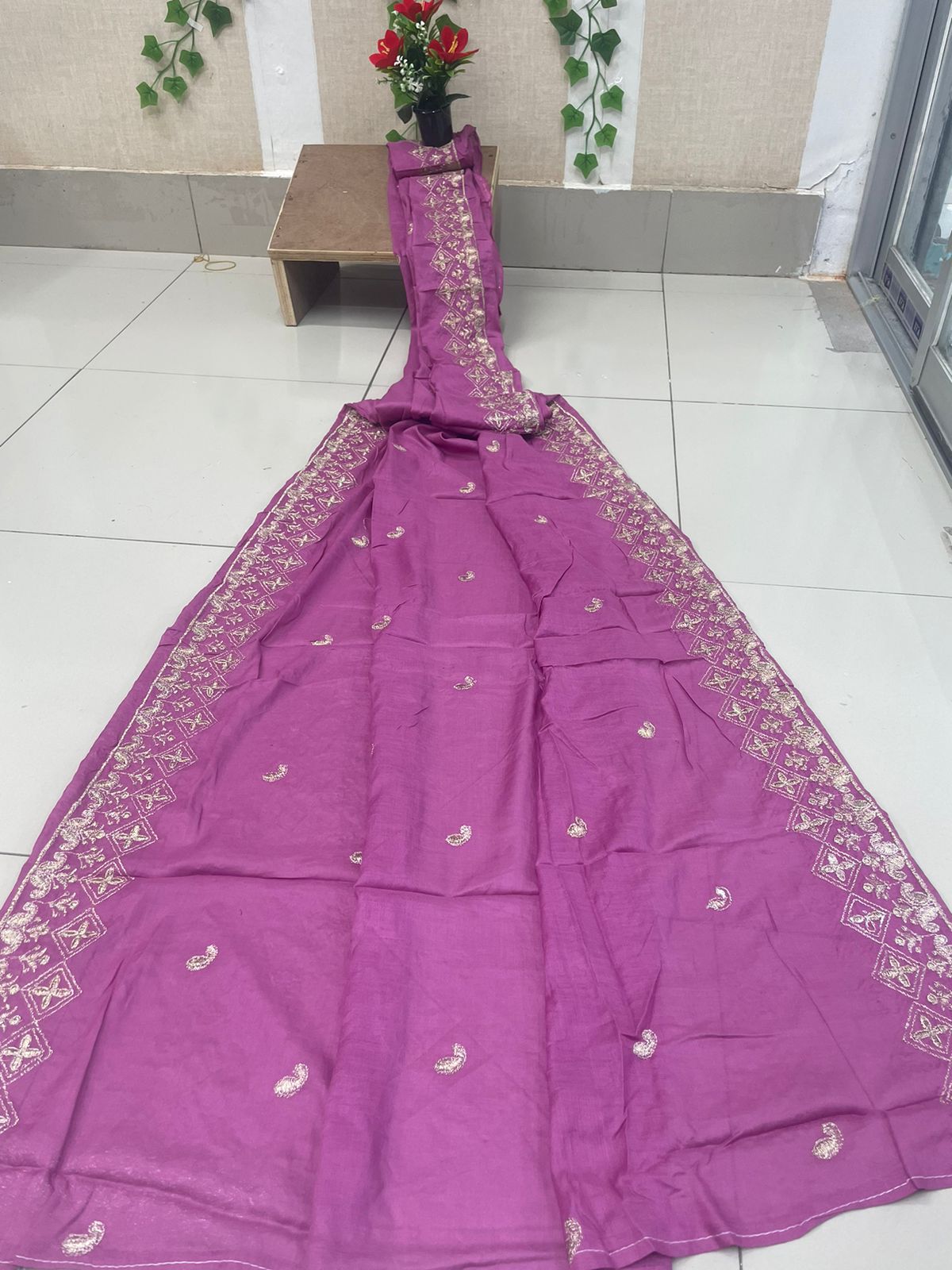 AC Cotton Embroidery Shalwar Kameez For Women (Three piece)
