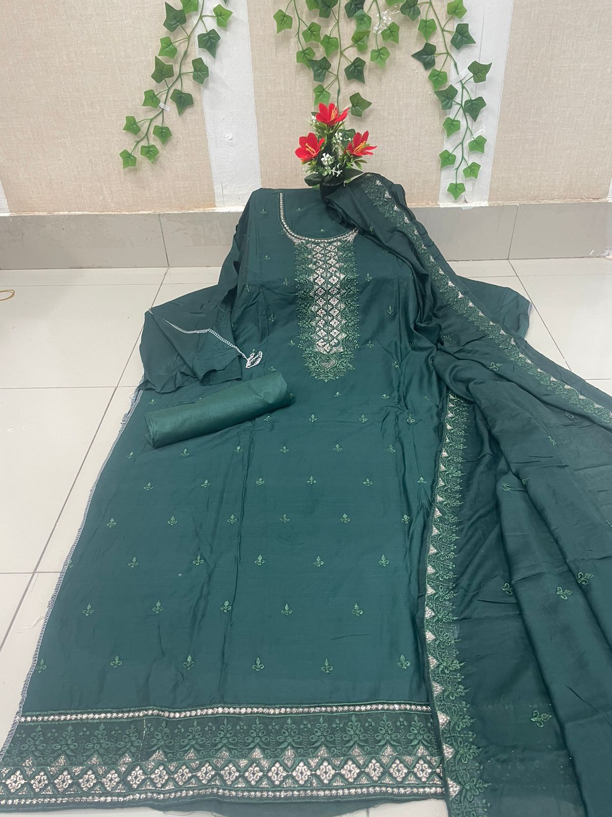 AC Cotton Embroidery Shalwar Kameez For Women (Three piece)