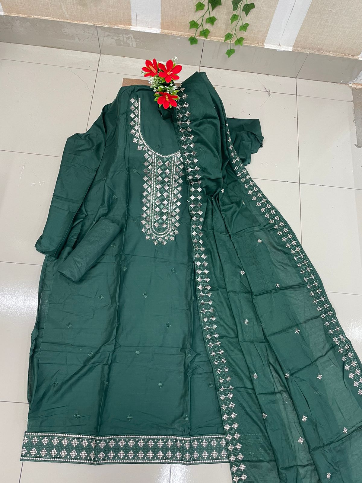 AC Cotton Embroidery Shalwar Kameez For Women (Three piece)