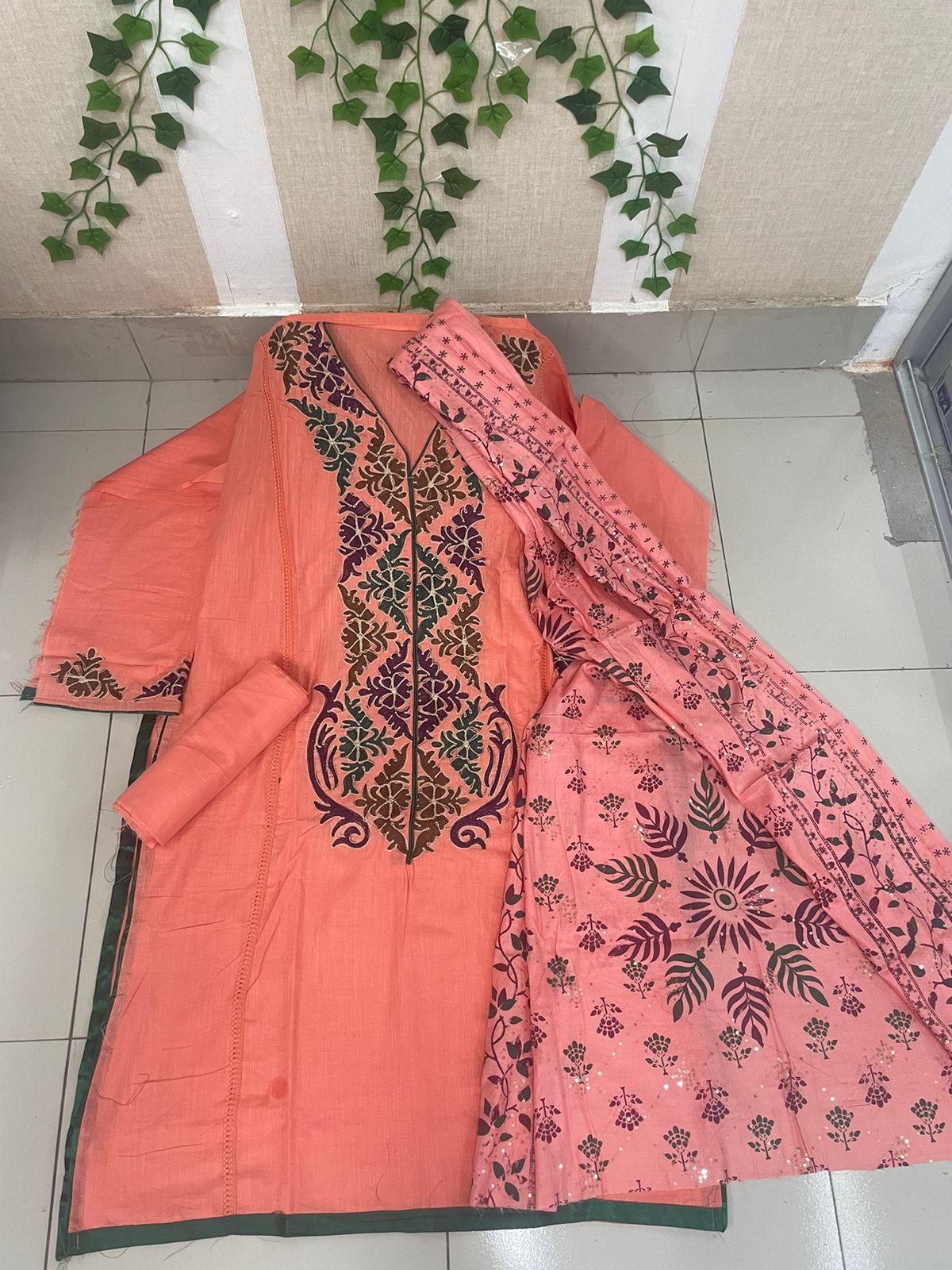 Slab Cotton Embroidery Shalwar Kameez For Women (Three piece)