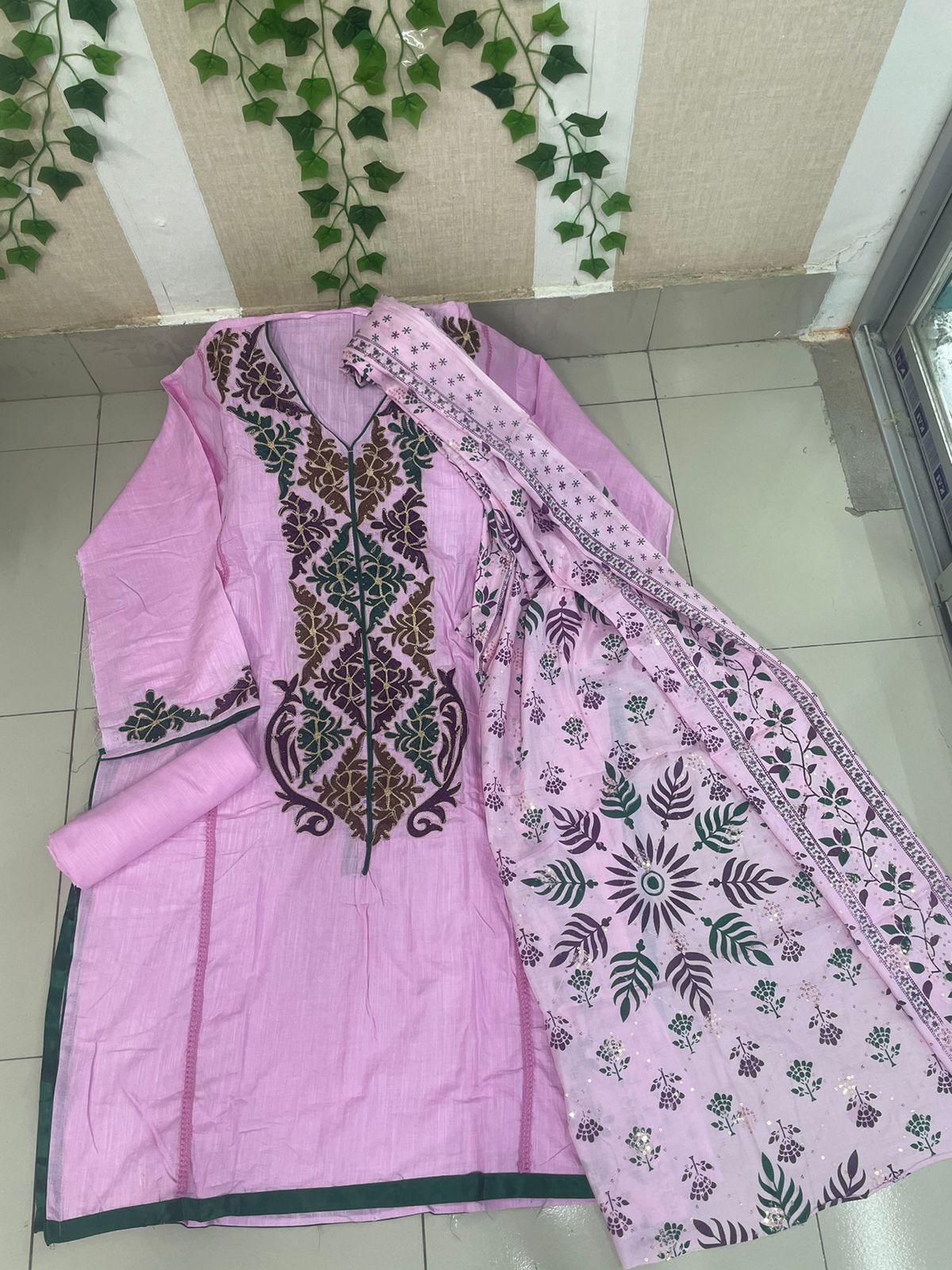 Slab Cotton Embroidery Shalwar Kameez For Women (Three piece)