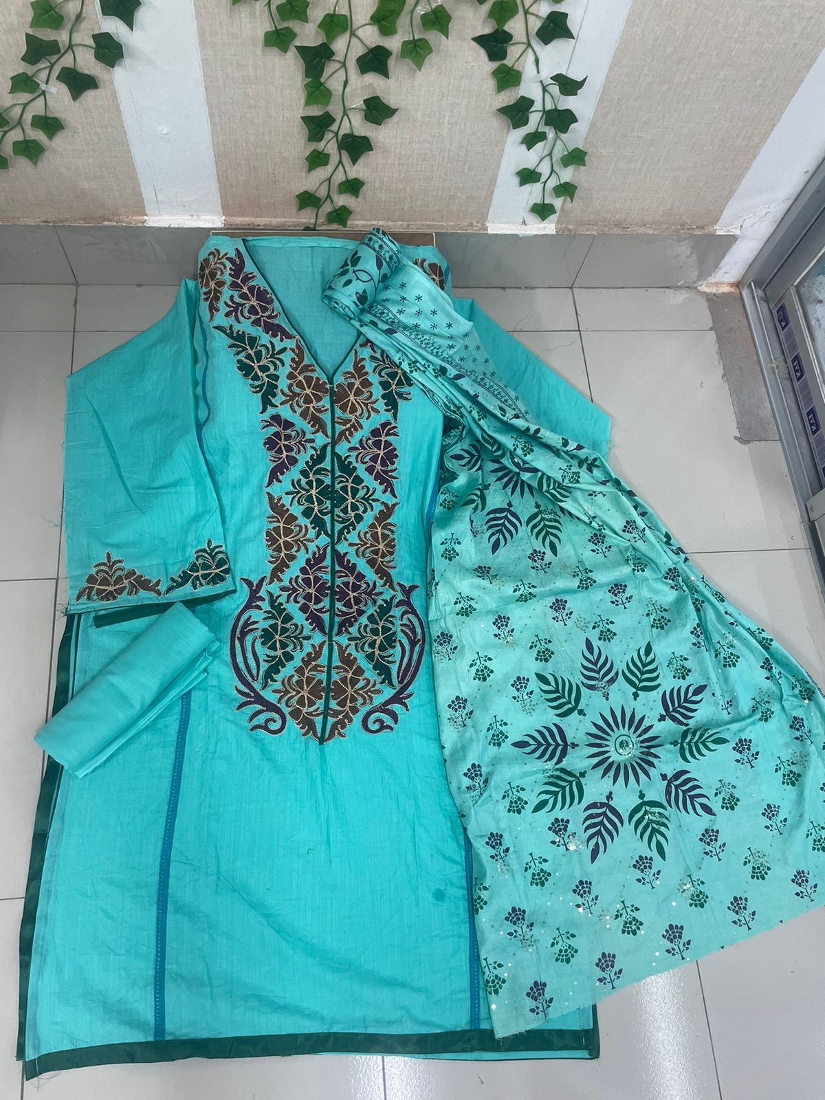 Slab Cotton Embroidery Shalwar Kameez For Women (Three piece)