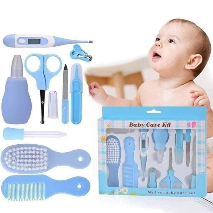 Baby Care Kit, 12 Pcs Convenient Healthcare Grooming Set Essential Daily Care Tool Nail Clipper Manicure Safety Scissors Nose Cleaner Hair Brush Comb Personal Care Kit for Toddler Infant
