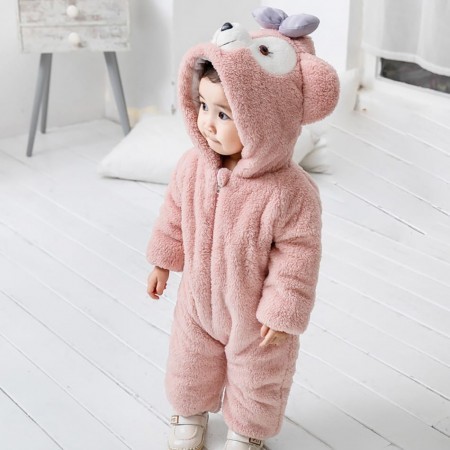 Hot Sale baby fluffy rompers hooded Kids Jumpsuits bear hat baby clothes fleece supper warm winter baby rompers