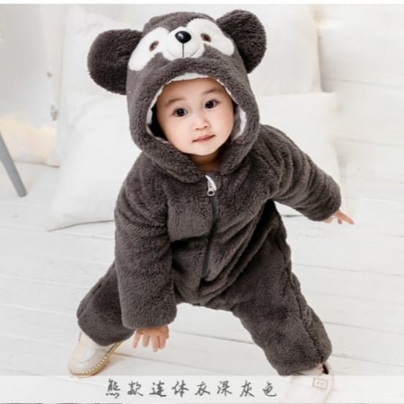 Hot Sale baby fluffy rompers hooded Kids Jumpsuits bear hat baby clothes fleece supper warm winter baby rompers