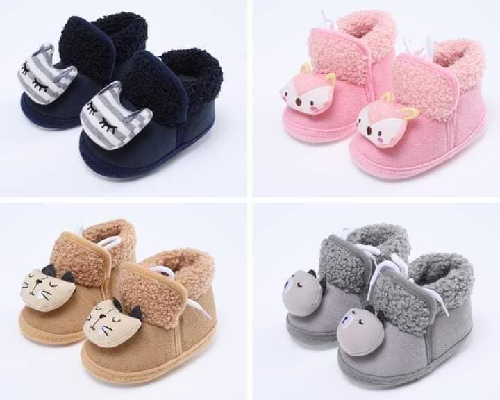 1Pair Cartoon Bear Baby Shoes Winter Velvet Warm Soft Infant Toddler Flats Newborn Walks Lacing Shoes Flats(0-20Months)