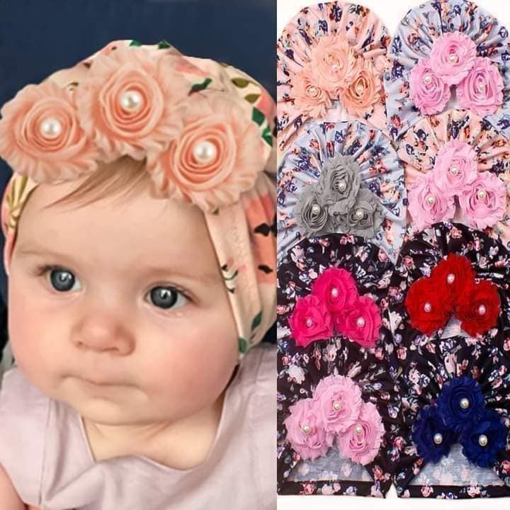 Girl baby flower design turban headband